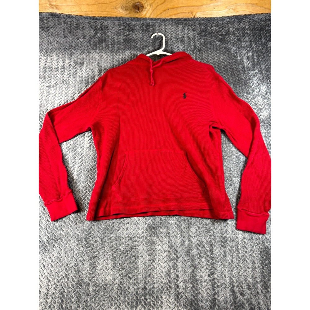 Polo Ralph Lauren Hoodie Womens Small Red Cotton Waffle Knit Thermal Pullover